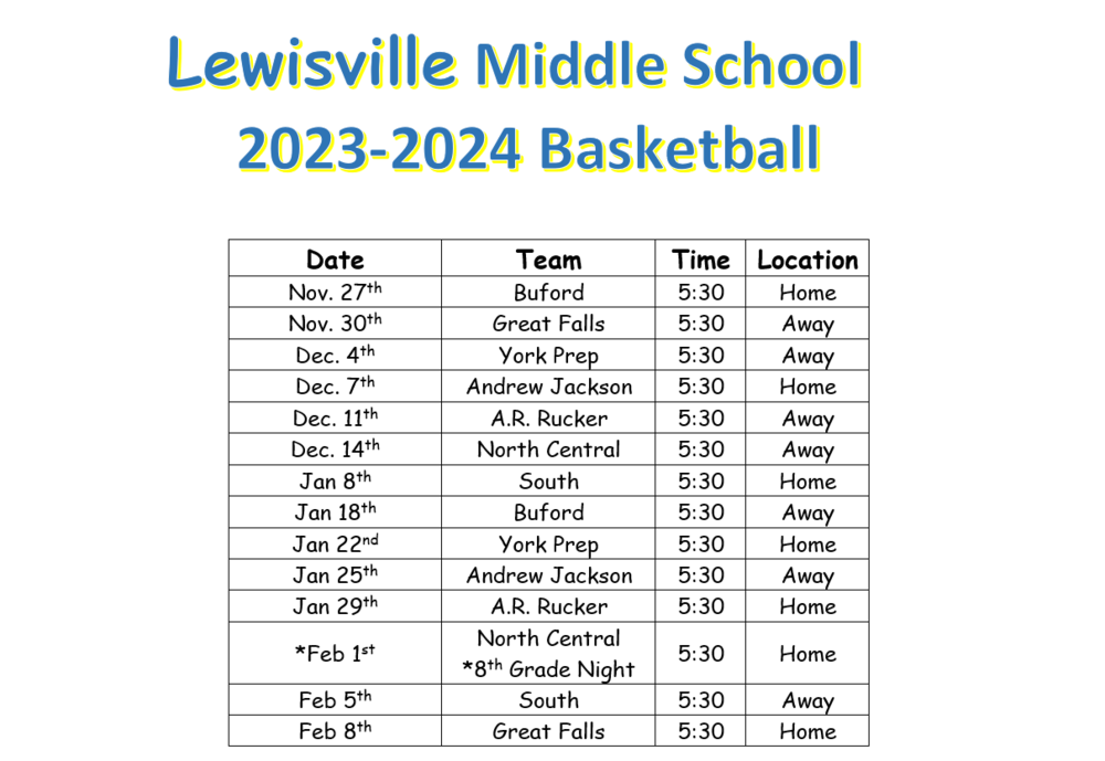 Basketball Schedule Lewisville Middle School