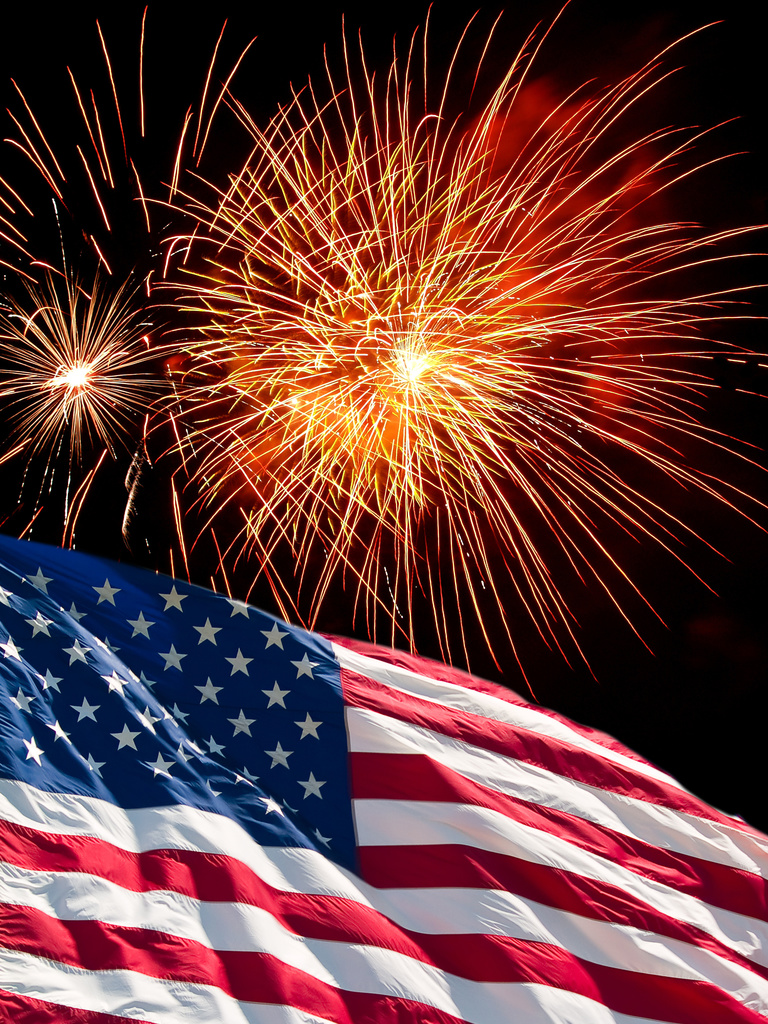 American flag and fireworks