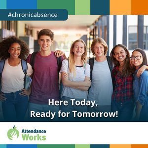 Here-Today-Ready-for-Tomorrow, graphic, students in a hallway.