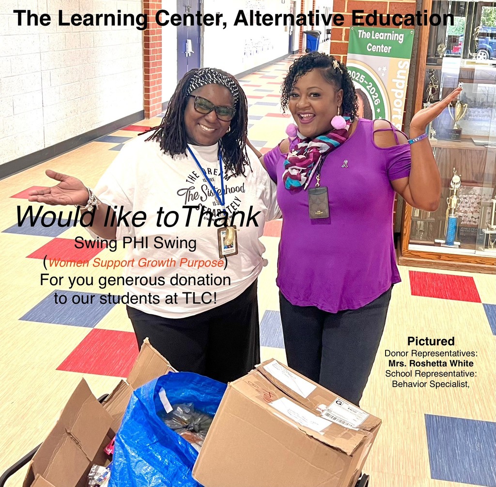 Mrs. Roshetta White and Mrs. Wilson-Young celebrating the donation of school supplies from Swing PHI Swing. 