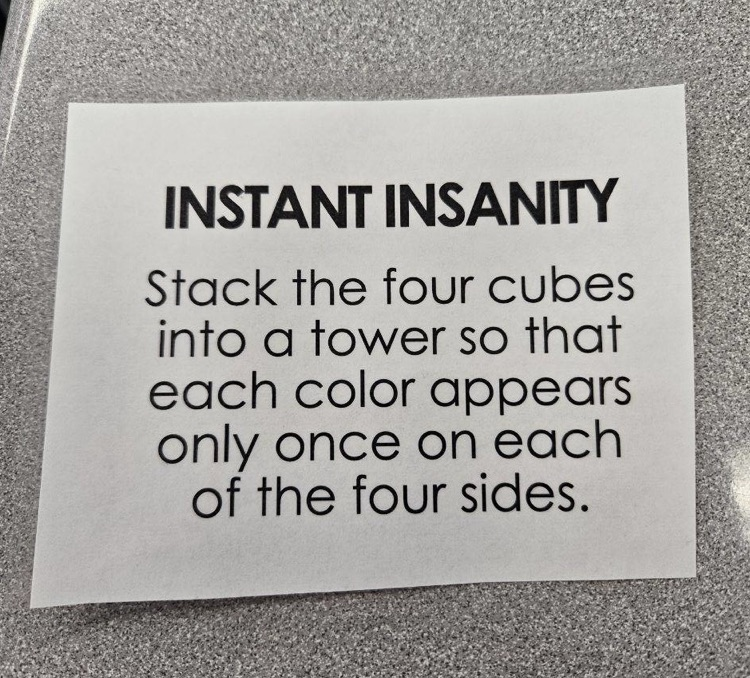 This was from Fri...and I totally forgot to send it for Facebook. Ms. Conrad's class worked on a STEM activity called Instant Insanity. This encouraged teamwork and deep thinking skills.