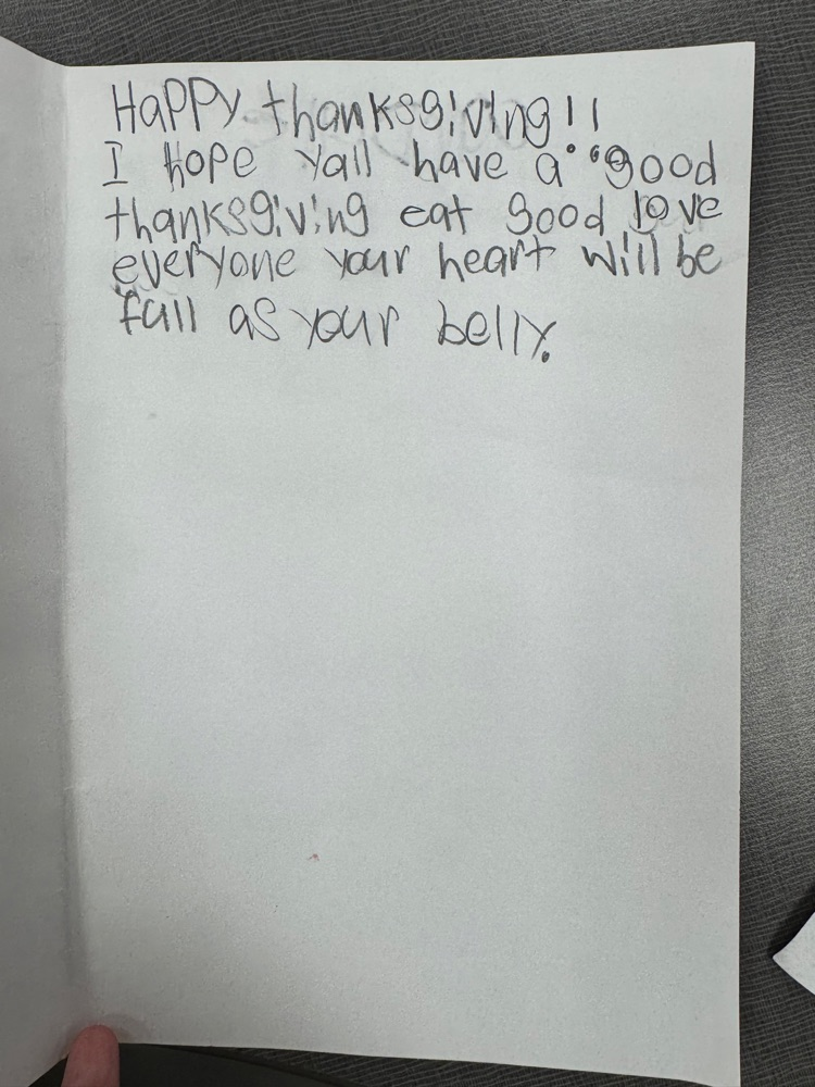 Thanksgiving cards were made for the nursing home.