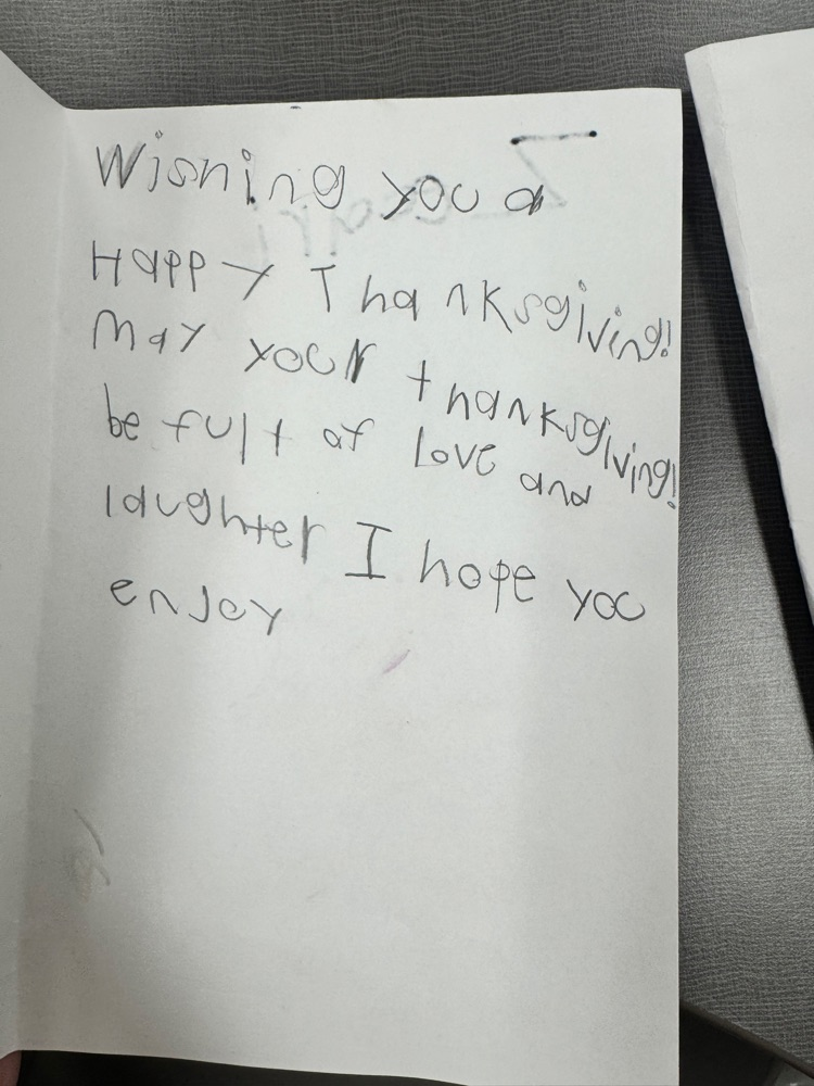 Thanksgiving cards were made for the nursing home.