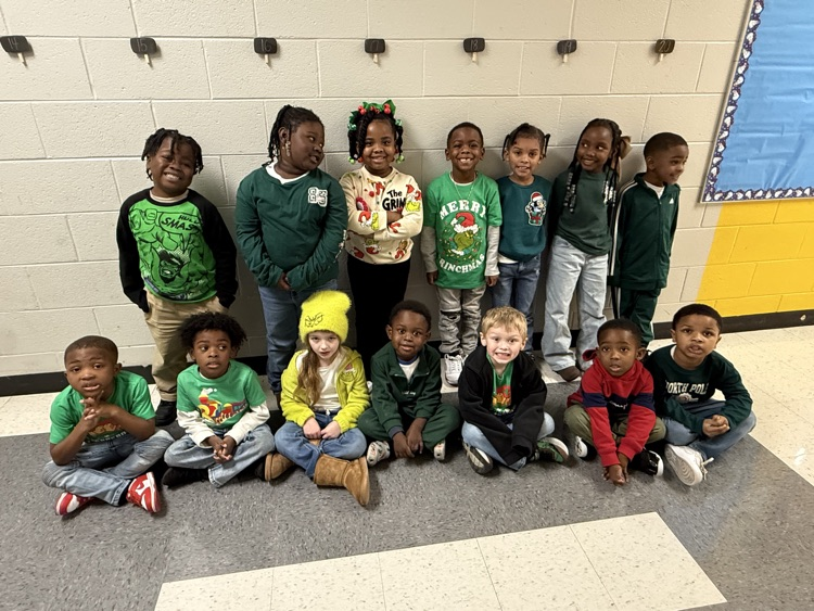 Students dressed in green for Grinch Day