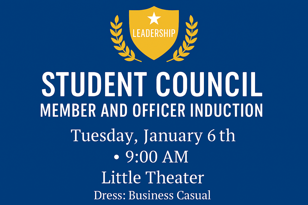 📣 Student Council Induction Ceremony 📣 We are excited to announce that the Student Council Member and Officer Induction will be held on: 📅 Tuesday, January 6th 🕘 9:00 AM 📍 Little Theater Parents of Student Council members are invited to attend this special event as we celebrate our student leaders! 🎉 Dress Code: Business Casual We look forward to honoring these amazing students and their commitment to leadership at LES! 