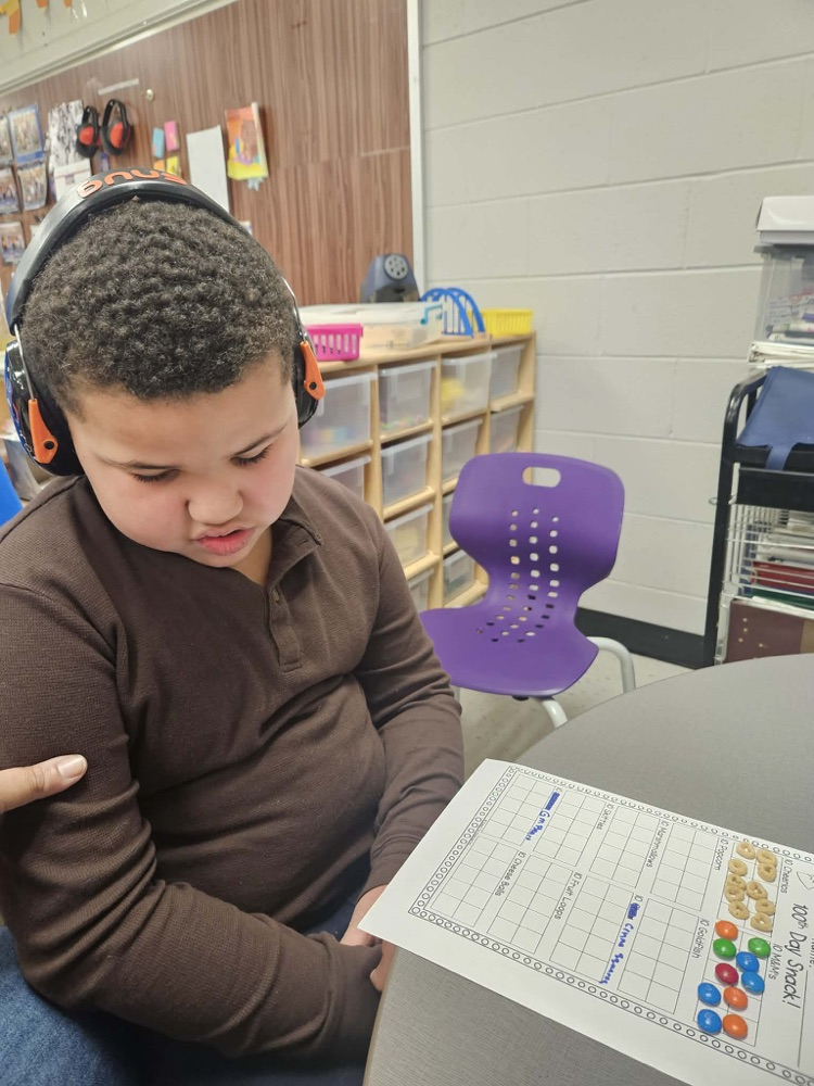 Students sorting items for the 100th day!