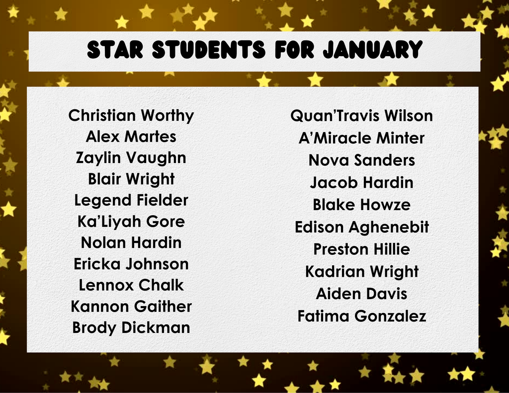 This is a list of Star Students for January.