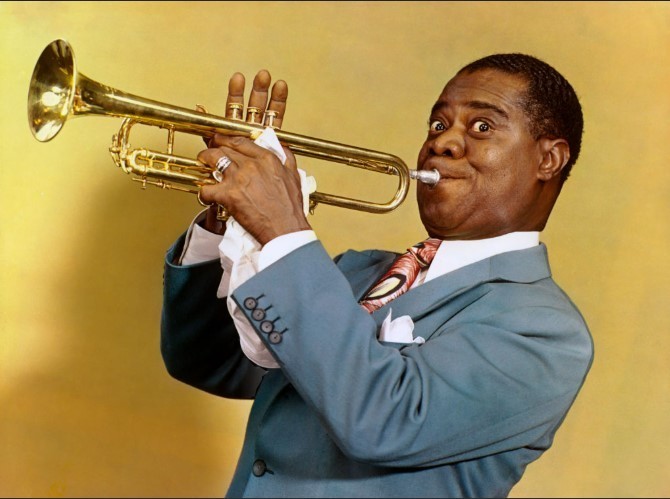 Louis Armstrong with his trumpet