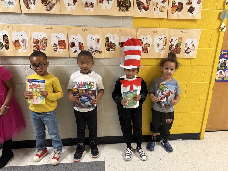 The photos show students dressed for Read Across America Week.