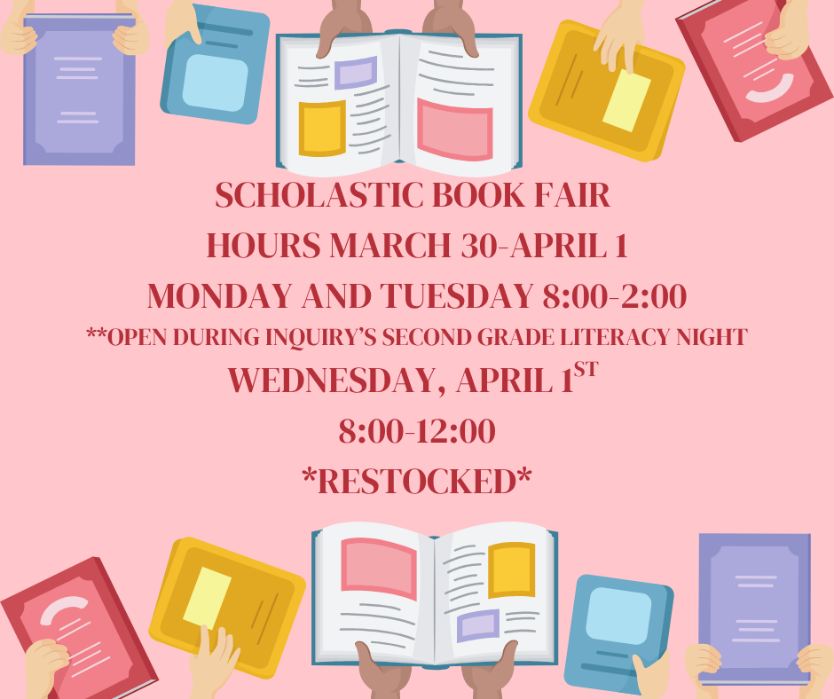 The flyer gives info about the Book Fair.