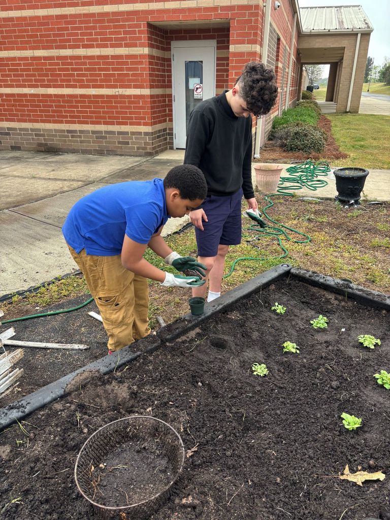 Students planting the garden