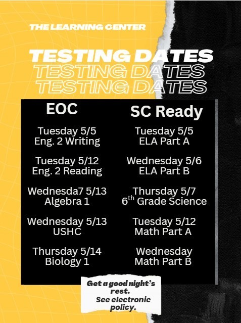 Spring 2026 EOC and SC Ready Testing Schedule 