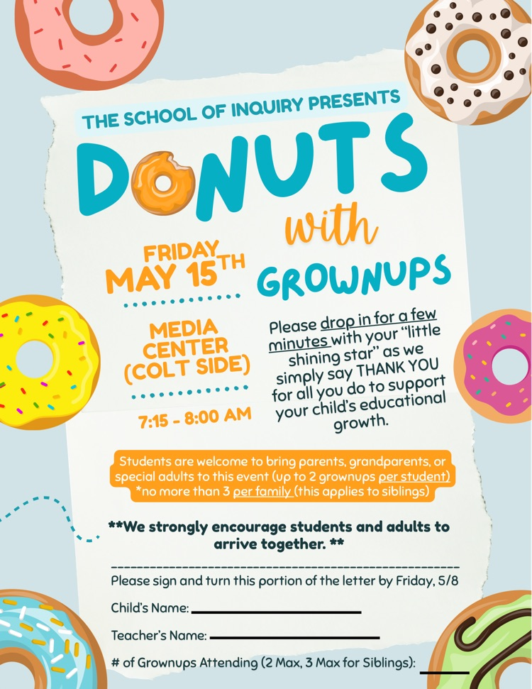The flyer shows donuts with grownups  