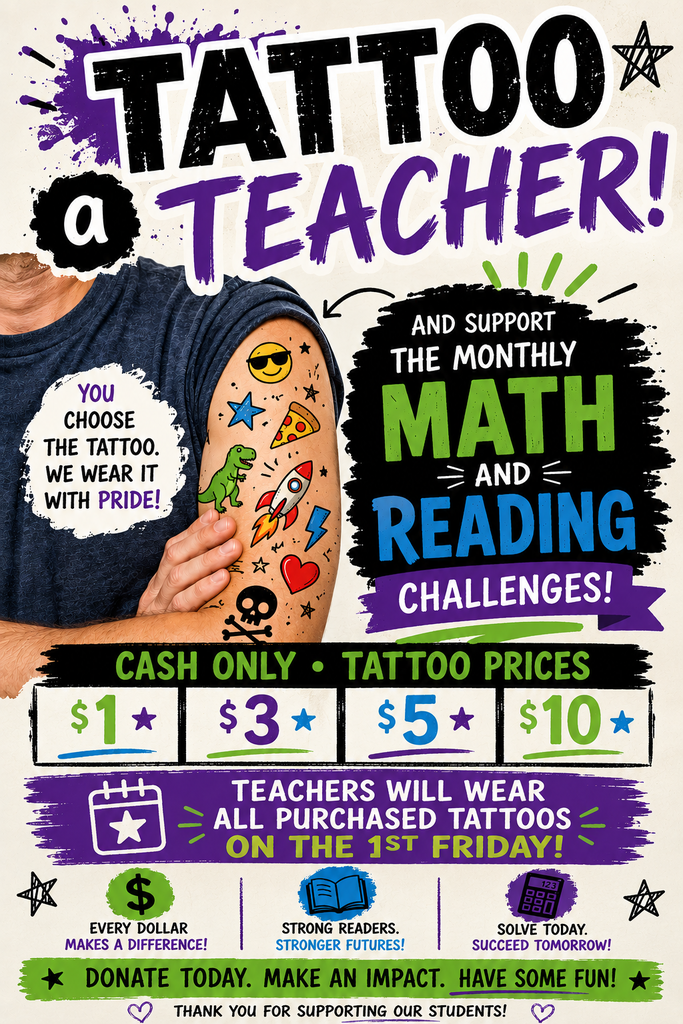 🦁📚⭐ Meet the Teacher is Almost Here! ⭐📚🦁 We can't wait to welcome our Lewisville Elementary Lions and their families for Meet the Teacher on Thursday, July 30, from 4:00 PM–7:00 PM! Before you come, please make sure your child's FinalForms registration is complete. All new and returning students are required to register each school year, and proof of residency must be submitted during the registration process. 🌟 NEW THIS YEAR! 🌟 Be sure to stop by and participate in our exciting "Tattoo a Teacher" Fundraiser! 🎨 Students can purchase temporary tattoos for their favorite teachers to wear on the first Friday of the school year! 💵 Tattoo prices range from $1, $3, $5, and $10 (cash only). 📚 All proceeds will support our monthly Math and Reading Challenges, helping us reward and celebrate our students throughout the year! It's a fun way to support our school while adding a little extra excitement to the start of the year!