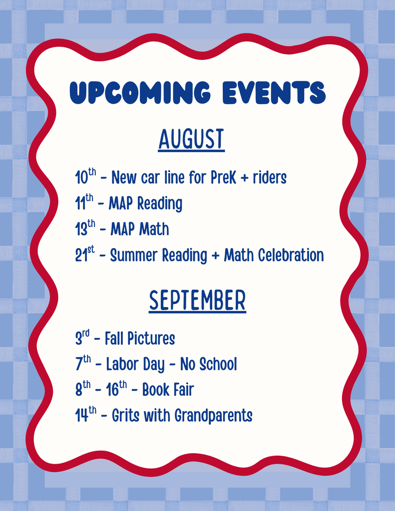 The flyer shows upcoming events at CP Intermediate for August and September.