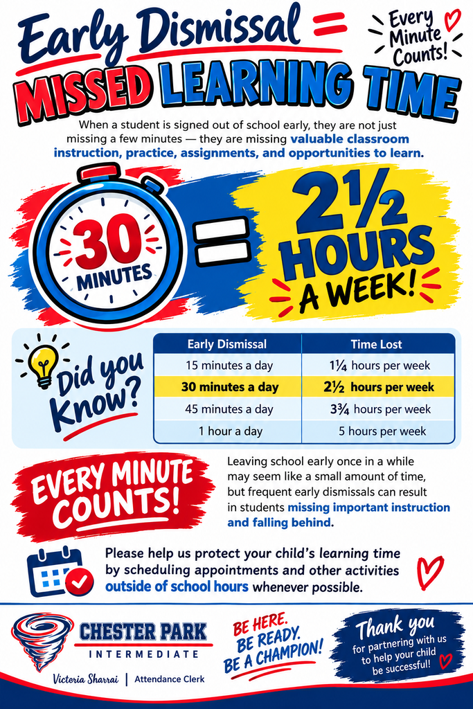 The flyer gives info on missed learning time when students are signed out early.