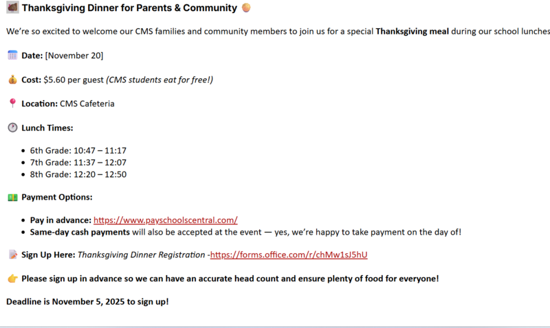 Thanksgiving Day Dinner