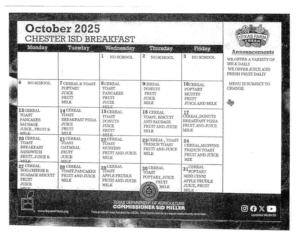 October Menu