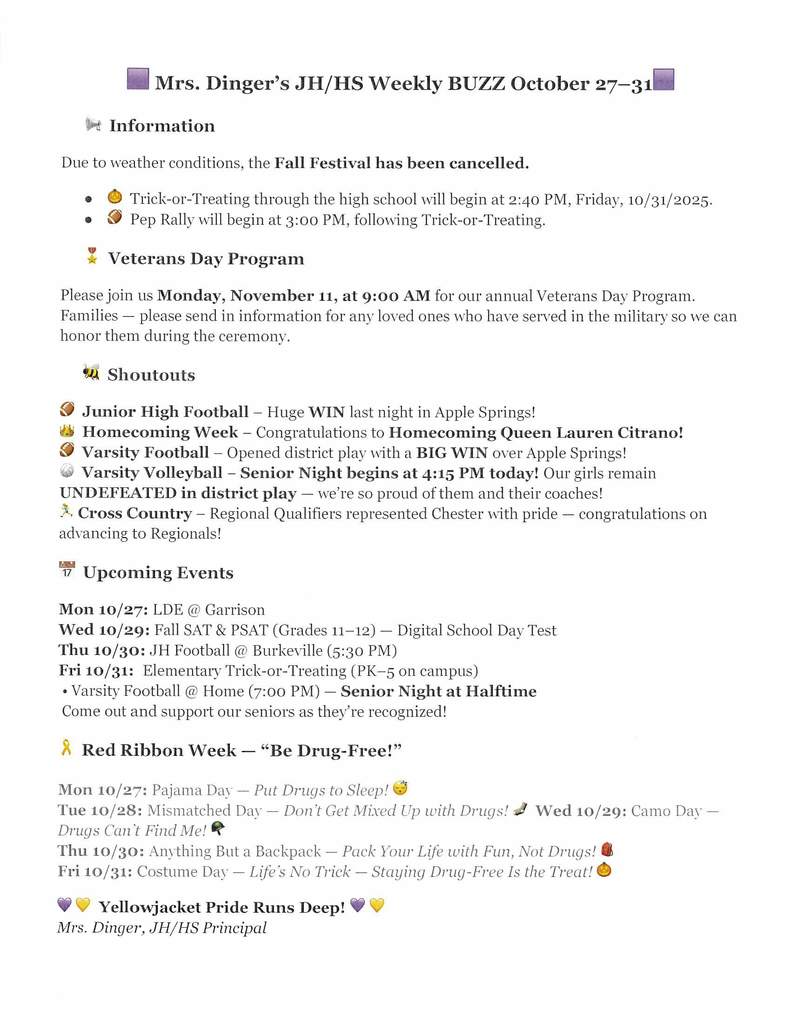 Mrs. Dinger's Weekly BUZZ