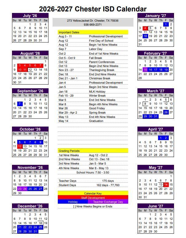 2026-2027 School Calendar