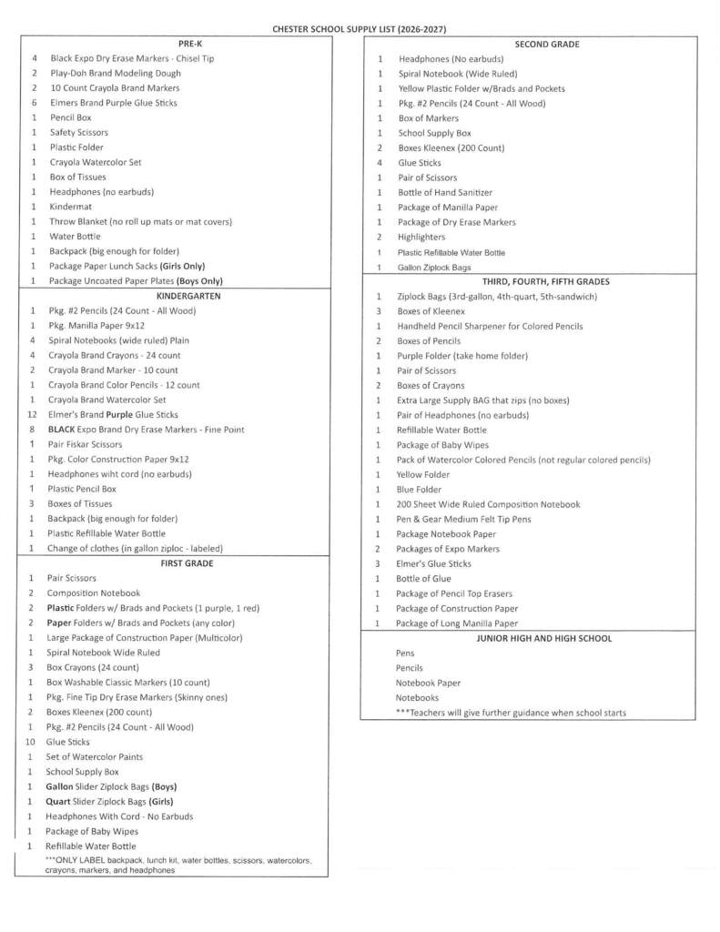 School Supply List