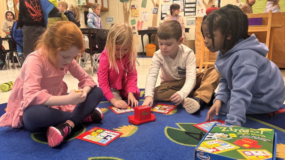 Kindergartners playing a game