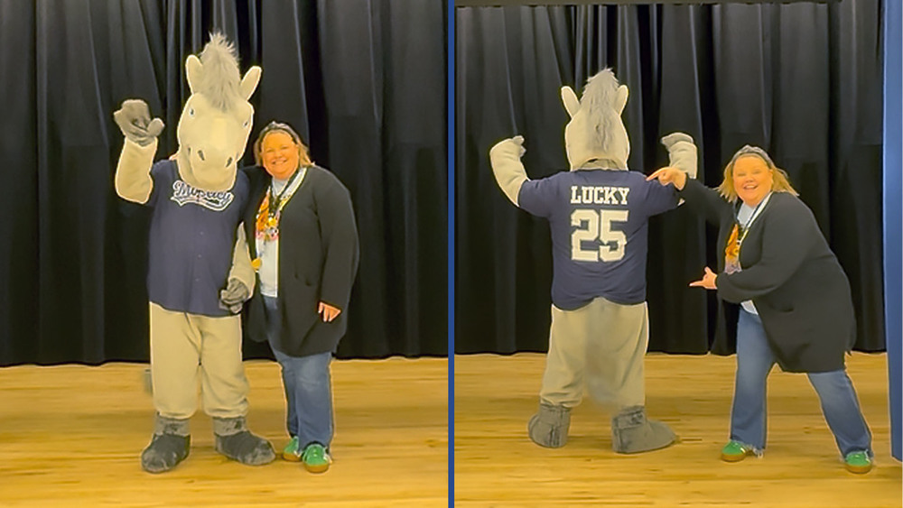 Moseley Mascot with the Principal