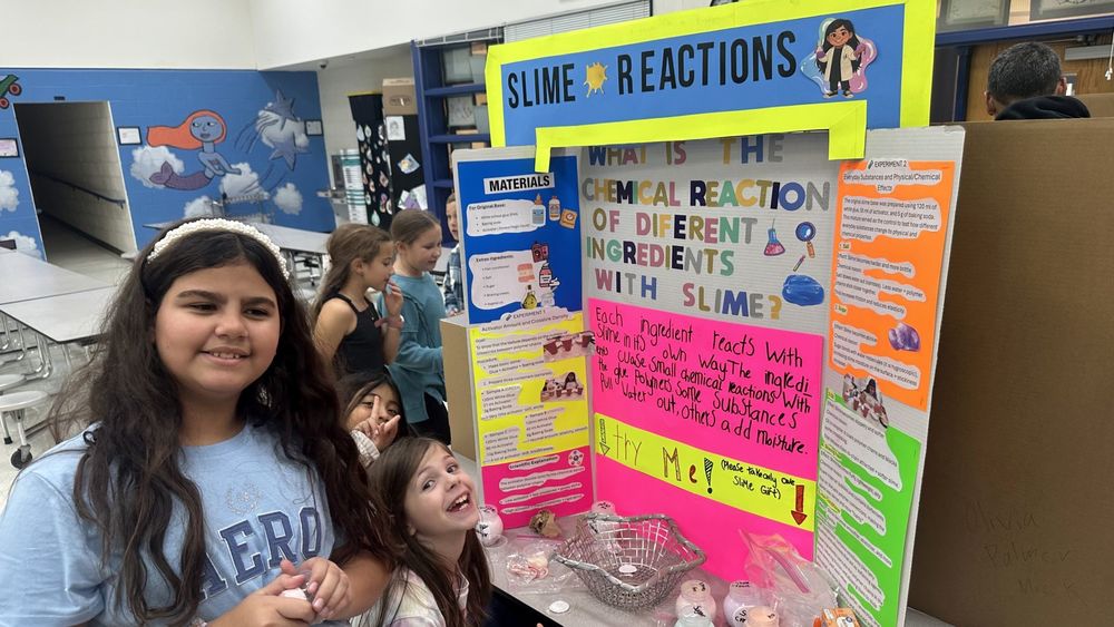 Students standing in front of a science fair project