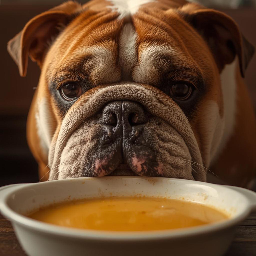 Bulldog Eating Soup