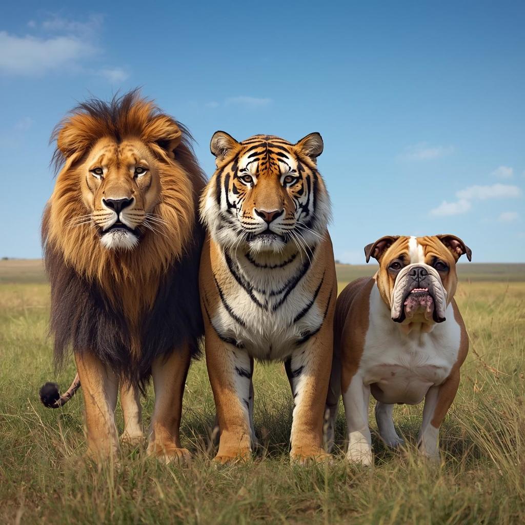 Lion, tiger, bulldog image.