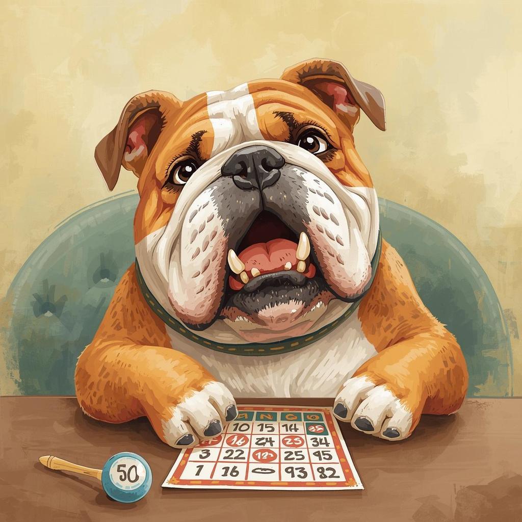 Bulldog Playing Bingo