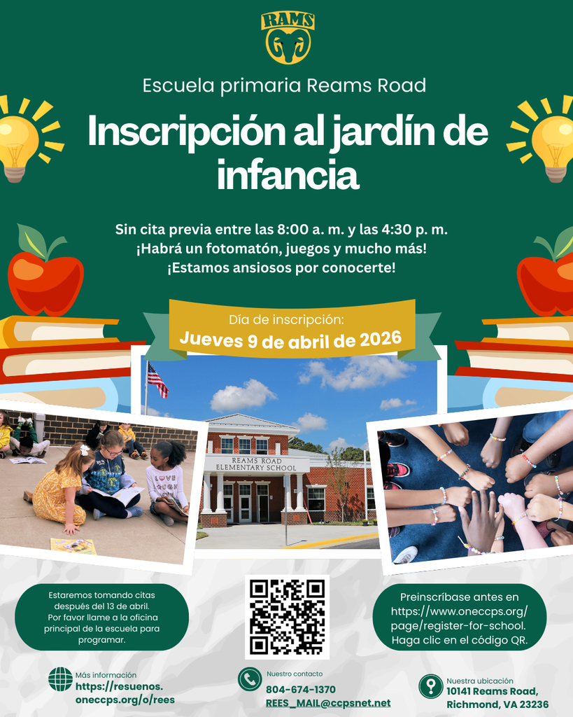 Reams Road ES Kindergarten Registration Flyer 2026 