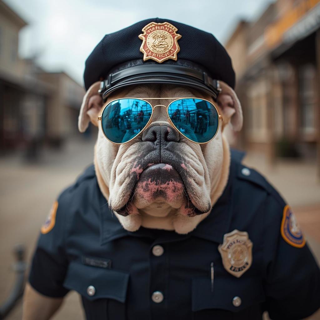 Bulldog dressed as a police officer