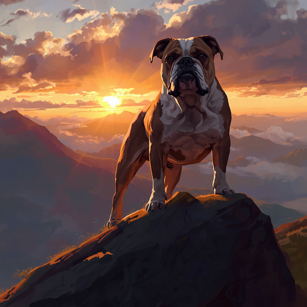 Bulldog standing on a mountain