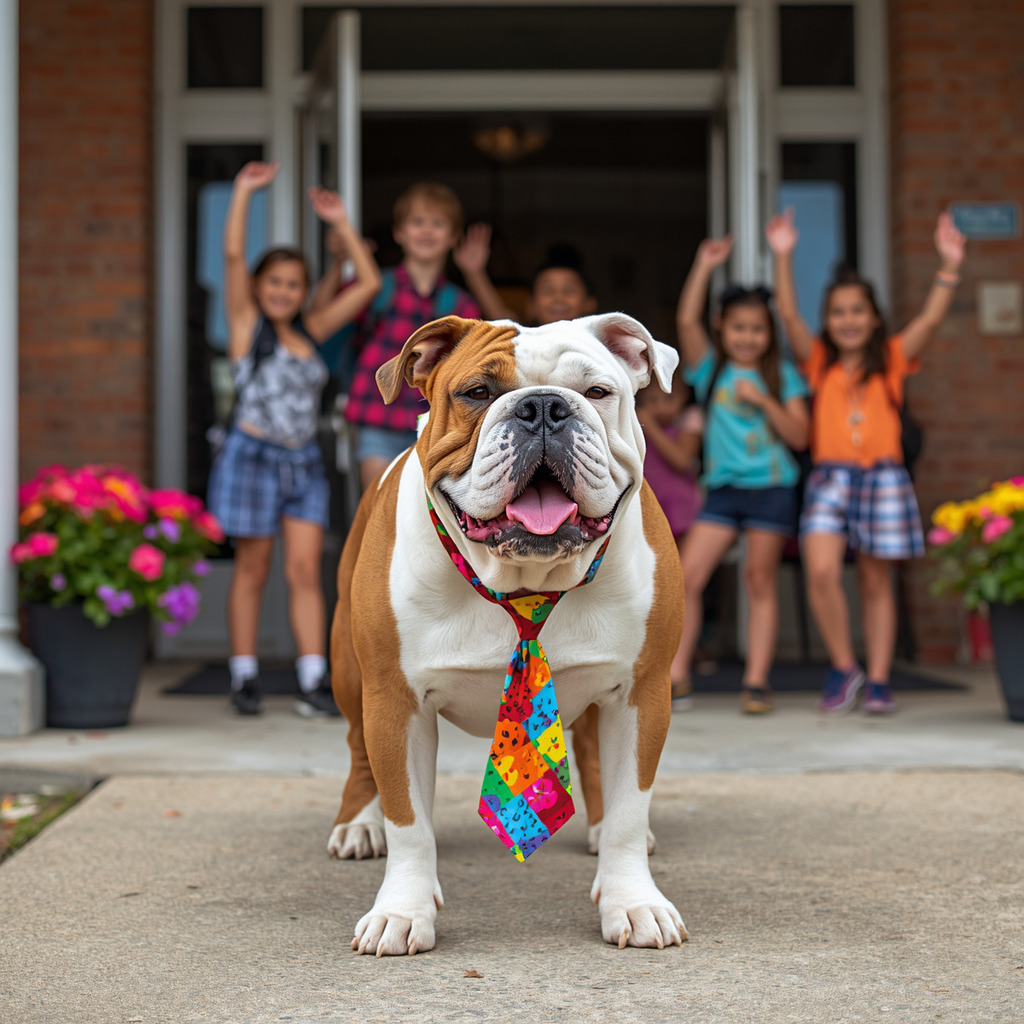 Photo of a bulldog leaving school for the summer