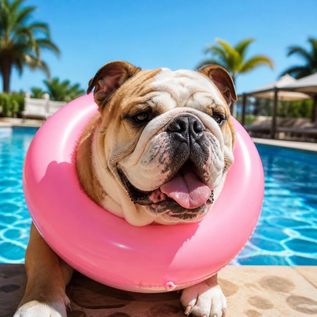 Bulldog at the pool