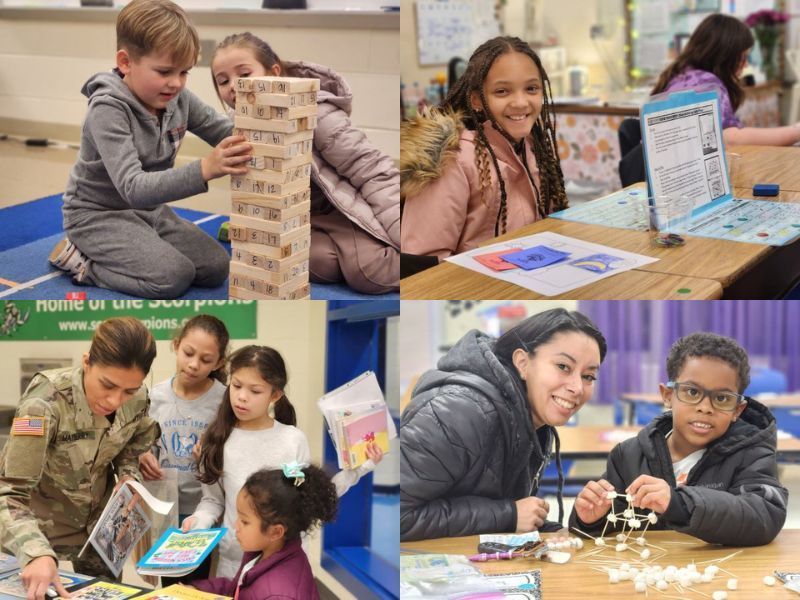 Collage of students at the book fair
