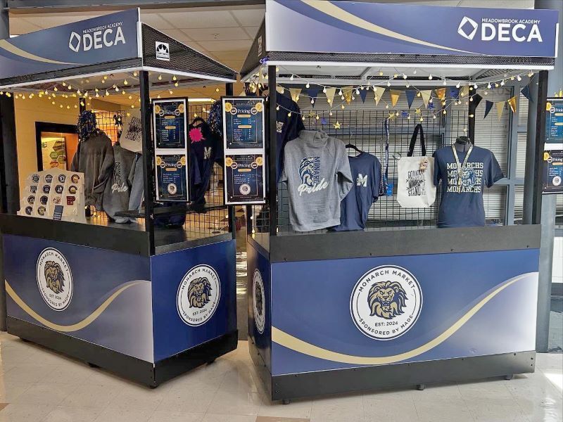 Two kiosks with school spirit gear