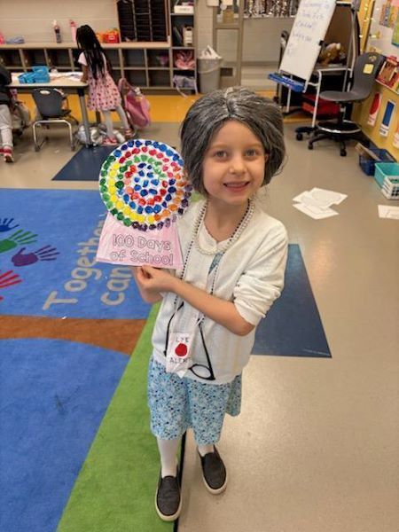 Young student dressed as 100 -year-old