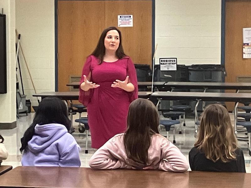 Desiree Montilla talking to students