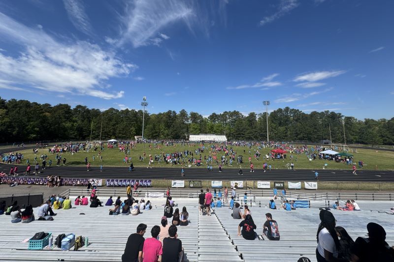 A panoramic view of a large crowd in a stadium