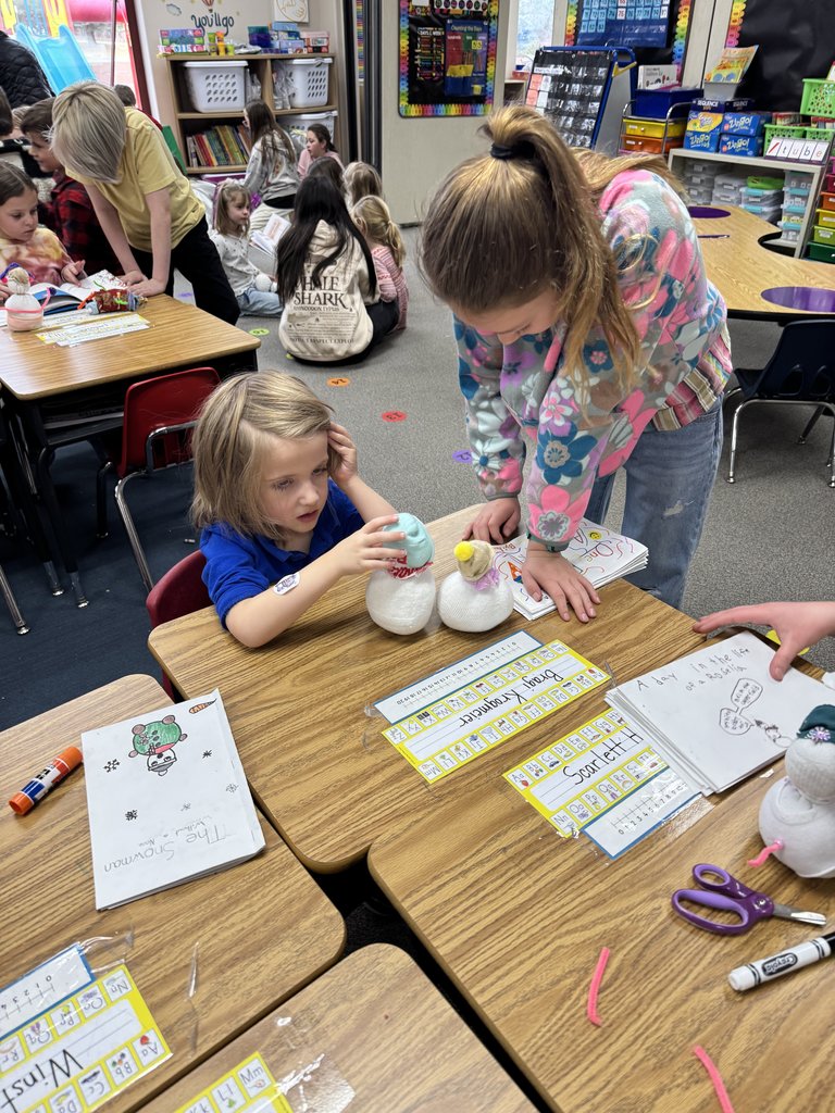 Our GCE Cougars are cozy, creative, and reading-ready! 5th graders shared their snowman stories while kindergartners built their frosty friends.