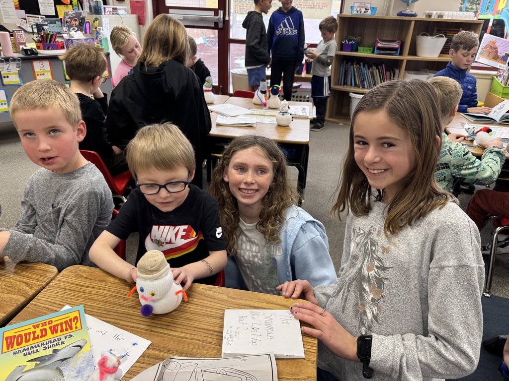 Our GCE Cougars are cozy, creative, and reading-ready! 5th graders shared their snowman stories while kindergartners built their frosty friends.
