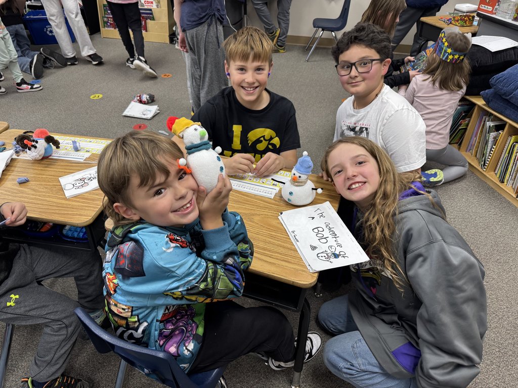 Our GCE Cougars are cozy, creative, and reading-ready! 5th graders shared their snowman stories while kindergartners built their frosty friends.