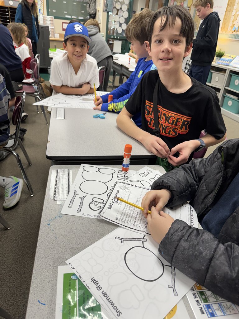Our GCE 6th Grade Cougars teamed up with their 1st grade buddies to create a fun Snowman Glyph project!