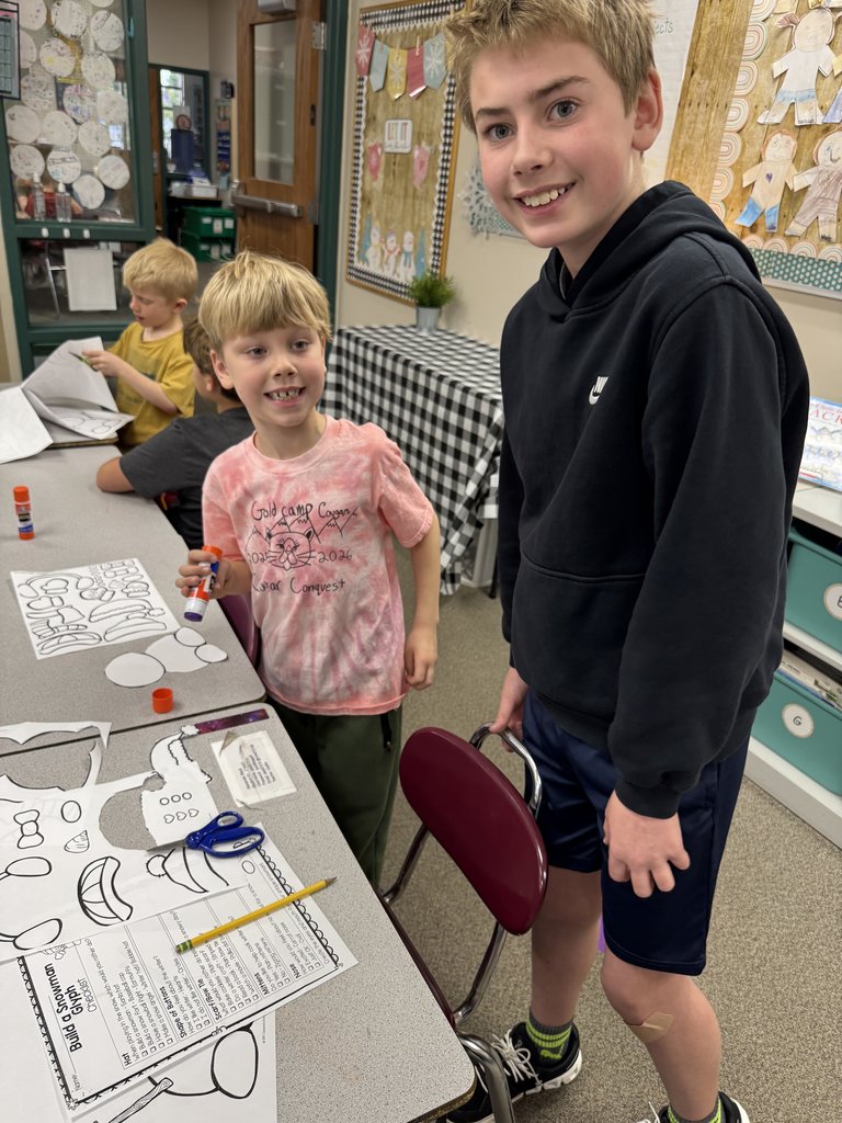 Our GCE 6th Grade Cougars teamed up with their 1st grade buddies to create a fun Snowman Glyph project!