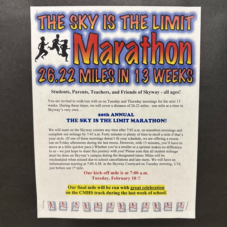 It's cold outside, but cozy inside with our Skyway Comets☄️ ... And, believe it or not, The Sky is the Limit Marathon celebrates its 20th year beginning on Feb. 10th🏃🏼‍♀️🏃🏾🏃🏽‍♂️🏃🏾‍♀️