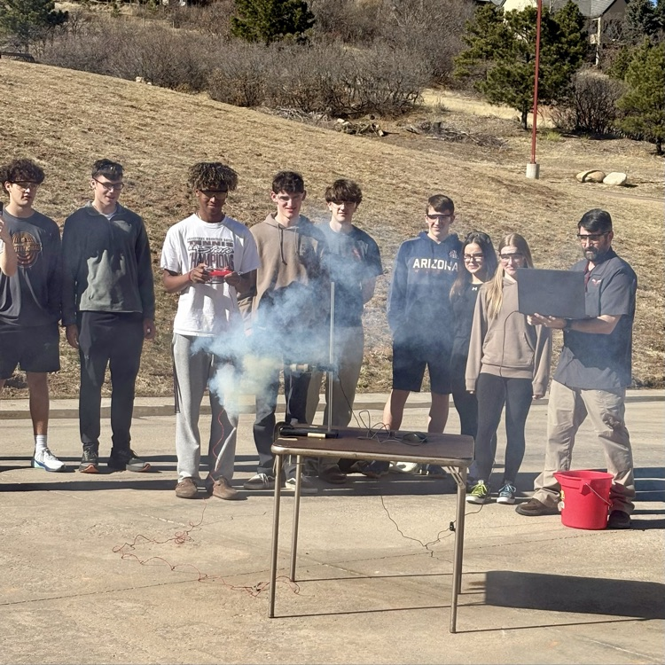 Mr. Peter's CMHS Aerospace Engineering class taking advantage of today's Colorado weather to test rocket thrust.
