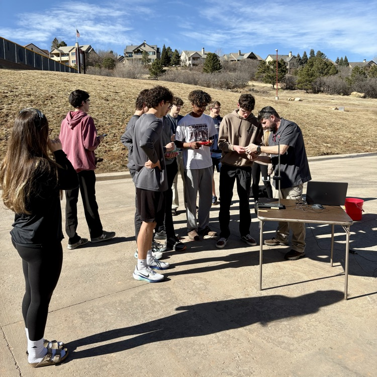 Mr. Peter's CMHS Aerospace Engineering class taking advantage of today's Colorado weather to test rocket thrust.