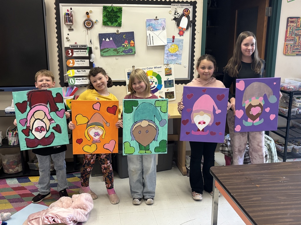 Ms. Stoller-Lee’s after-school crew had a blast with Capri Suns and adorable Valentine’s gnome paintings! 🎨❤️
